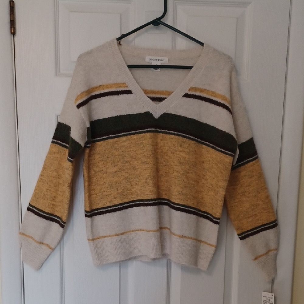 Skye's the Limit Sz S V-Neck Sweater - Yellow, Green, and Brown, Full Fit
